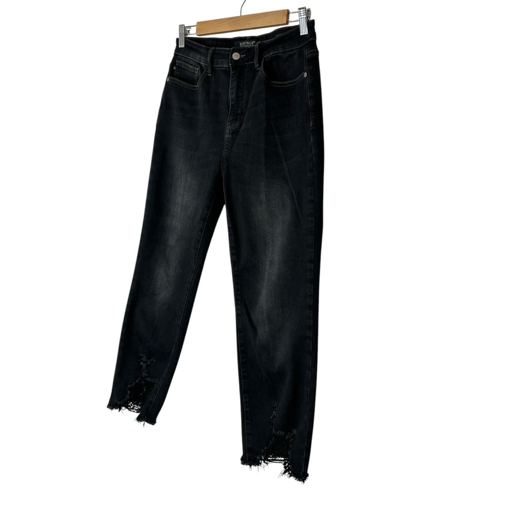 Judy Blue Cropped Straight Jeans Women Size 7 /‎ 28 Raw Hems Black Stretch - Picture 8 of 9